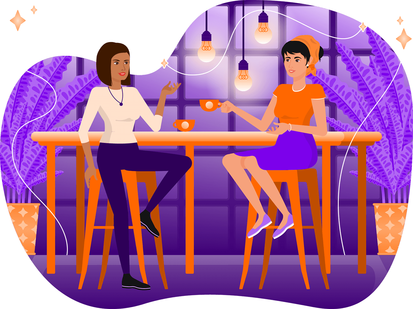 zwei Frauen sitzen und trinken Kafee